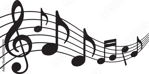 Music notes wave isolated, group musical notes background