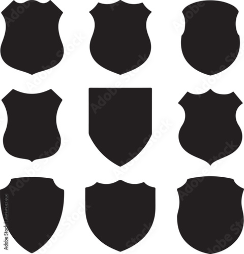Police badge shape. Vector military shield silhouettes. Security, football patches isolated on white background