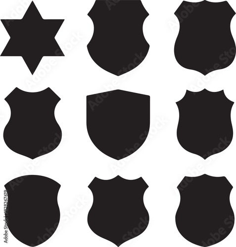 Police badge shape. Vector military shield silhouettes. Security, football patches isolated on white background