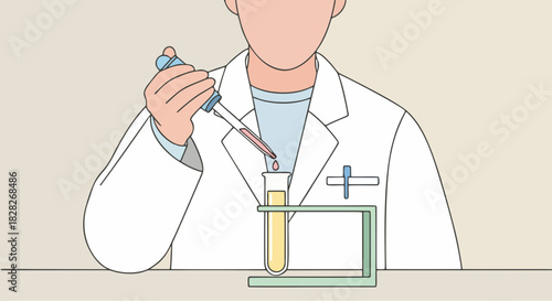 a laboratory technician putting a liquid sample into a test tube vector illustration