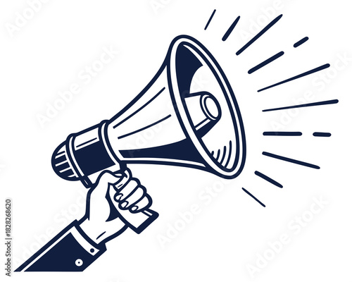 Megaphone icons set. Electric megaphone symbol with sound. Loudspeaker megaphone icon collection. Advertising concept. Flat and line style - stock vector