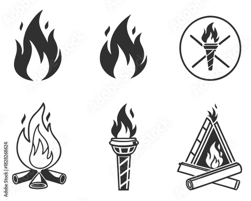 Fire icon vector set. Fire flame symbol. Flame icon collection.