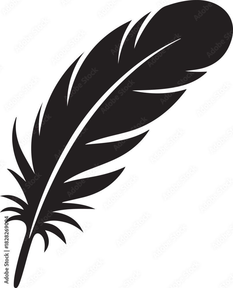 Fototapeta premium Elegant black feather vector illustration avian plumage graphic element isolated