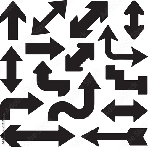  silhouette Black silhouette arrows. Flat style icons