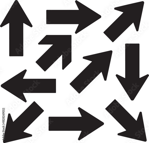  silhouette Black silhouette arrows. Flat style icons