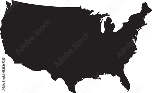 detailed black silhouette map of united states of america with internal state borders on white background
