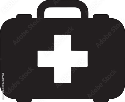 First Aid Kit Medical Cross Black and White Icon medical kit