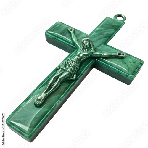 Elegant green malachite cross pendant detail, perfect for faith-based projects, religious gifts, and spiritual art. A symbol of hope and reverence.
