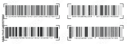 Set of barcode vector icon. Scan bar code for price check and inventory tracking. Retail business, shopping, and logistics technology concept symbol.
