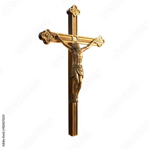 Bronze crucifix statue with intricate detail, representing faith, spirituality, and Christian devotion, perfect for religious designs and commemorative projects