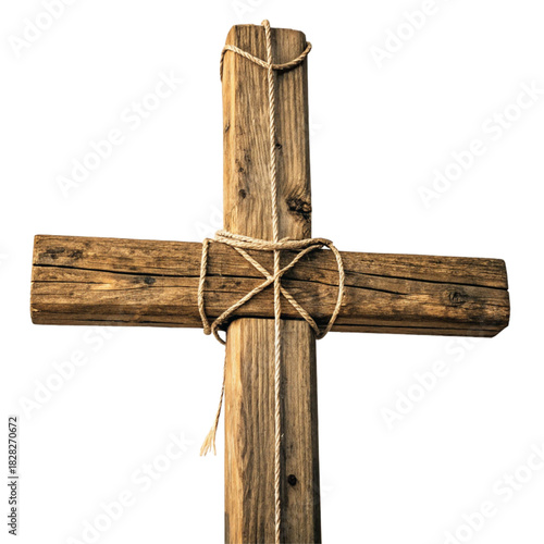 Rustic wooden cross tied with rough rope embodies faith, tradition, and spiritual connection for Christian themed designs and religious artwork needs
