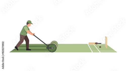 Groundskeeper Rolling Sports Field Maintaining Pitch for Outdoor Game Practice