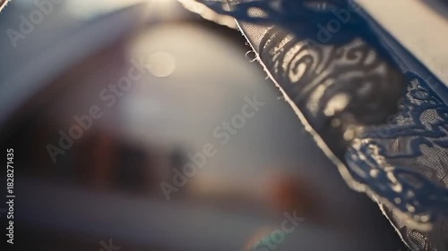 Delicate Lace Curtain: Soft Light and Shadow Play in Gentle Breeze