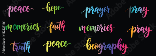 Colorful HandLettered Words on Black Background.