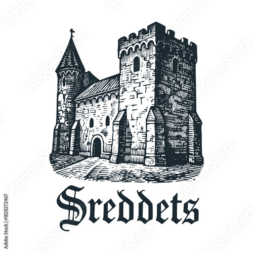 Sreddets old city travel engraved black white illustration
