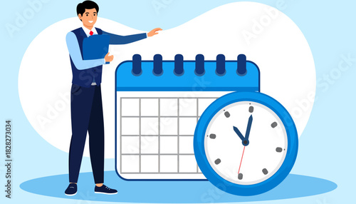Businessman Planning Schedule with Calendar and Clock for Time Management Concept