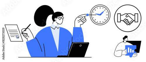 Business workflow. Team collaboration and time management for effective document handling. Business workflow streamlining decision-making processes. Ideal for productivity, teamwork, management