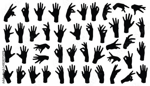 Vector Set of Hand Gesture Silhouettes in Expressive Grid Layout 