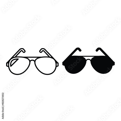Aviator sunglasses line and fill icons for fashion accessories