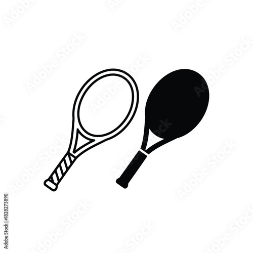 Tennis racket outline and solid icon for sport game concept vector