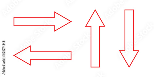 simple direction red outline arrow vector symbol.
