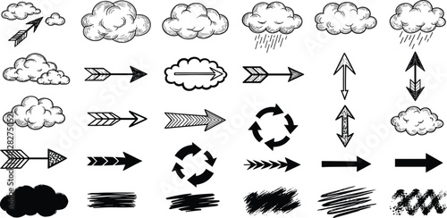 Collection of Arrows and Clouds Icons for Design and Navigation Elements