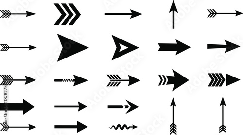 A comprehensive collection of diverse arrow icons symbolizing direction, progress, and navigation for modern design projects