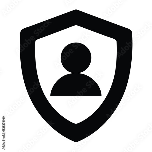 A black shield icon with a silhouette of a person inside represents security.
