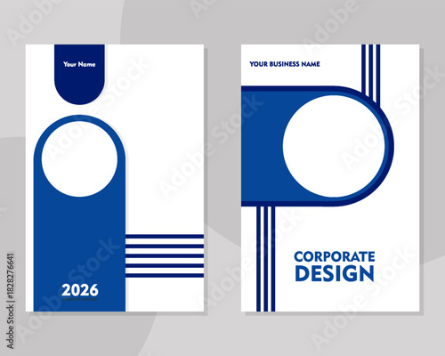 Business Report Cover Template –  Blue and White Round Geometric Layout (A4)