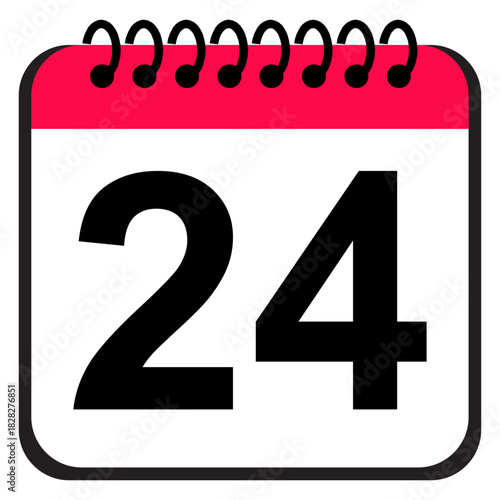 Calendar date 24 icon, clean flat style numeric reminder symbol for scheduling, time planning, event tracking and daily organization tasks