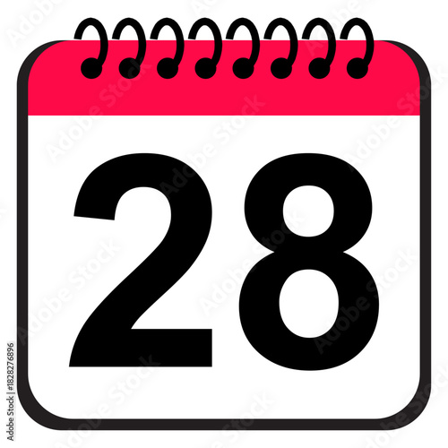 Calendar date 28 icon, bold flat calendar reminder design for daily planning, scheduling, monthly organization and event management tools