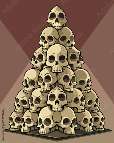 Striking skull pyramid artwork evokes gothic horror themes, perfect for Halloween designs, edgy graphics, and dark fantasy projects with macabre flair