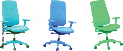 The image features a trio of office chairs, each presented in a vibrant color scheme that enhances their visual appeal while maintaining a cohesive design.