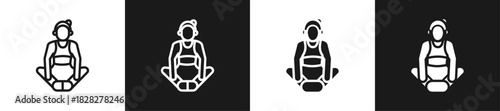 Butterfly Stretch Line And Solid Version Icon Set With Black And White Background