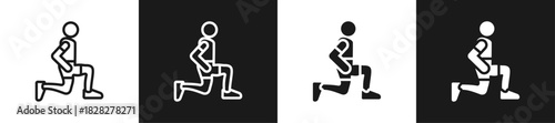 Hip Flexor Stretch Line And Solid Version Icon Set With Black And White Background