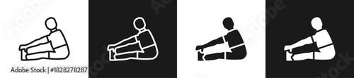 Seated Stretch Line And Solid Version Icon Set With Black And White Background