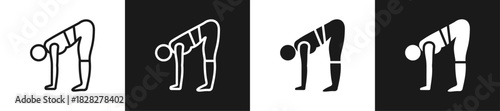 Standing Forward Bend Line And Solid Version Icon Set With Black And White Background