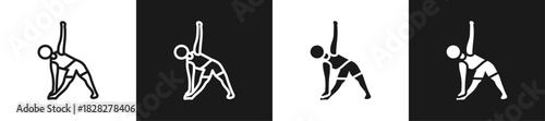 Triangle Pose Line And Solid Version Icon Set With Black And White Background