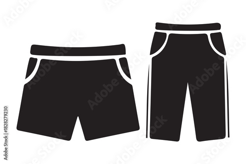 Two pairs of black athletic shorts with white trim and pockets isolated on white background