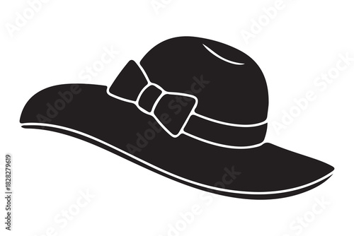 Elegant black wide brimmed sun hat with a decorative bow isolated on white background