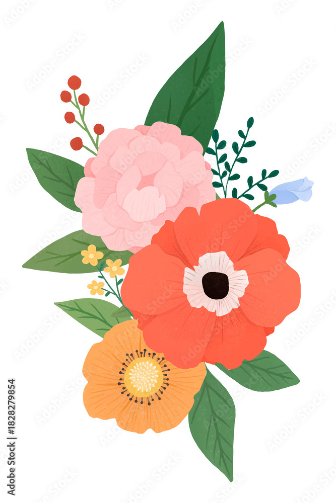 Obraz premium Png summer flowers hand drawn sticker, transparent background