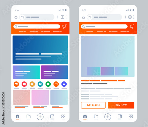 Mobile e commerce application interface design homepage product detail page with add to cart button vector illustration for online shopping store marketplace