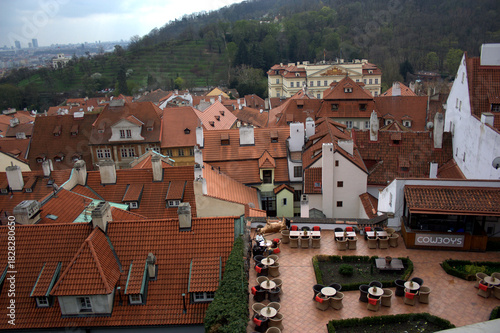 Red rooftops and garden terrace, Prague, Czech Republic, May, 2010