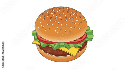 Delicious Burger Illustration Fast Food Icon for Menus and Advertising
