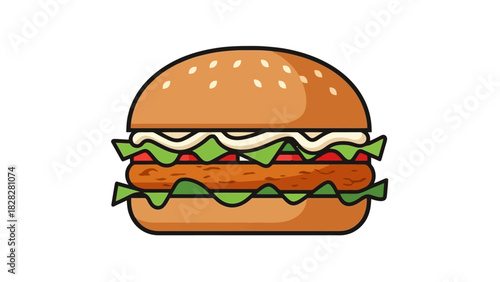 Delicious Gourmet Burger Icon Fast Food Illustration