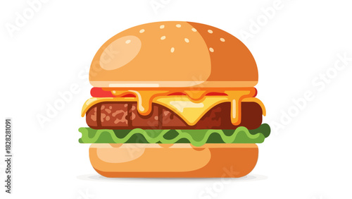Delicious Fast Food Burger Icon Illustration