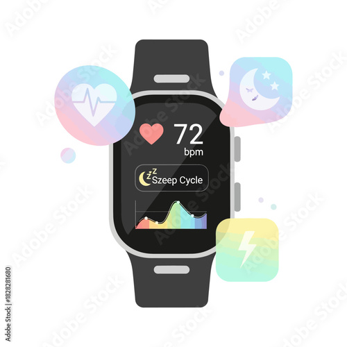 Modern smartwatch displaying health metrics and sleep cycle, promoting wellness and tech-enabled healthcare solutions, sleek design for technology blogs