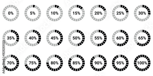 Pie chart. Progression from 0 to 100. Ring percentage pie chart diagram or loading circle.