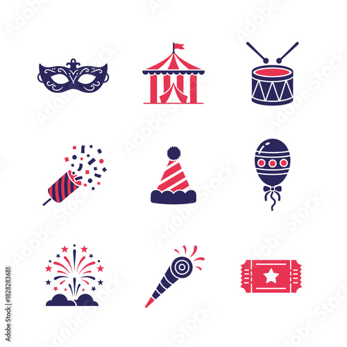 Festive Party Items, Celebration Elements, and Joyful Decorations Icons