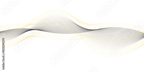 Abstract golden and black wave line on white background. Wave stream lines. Simple flowing lines design concept.
